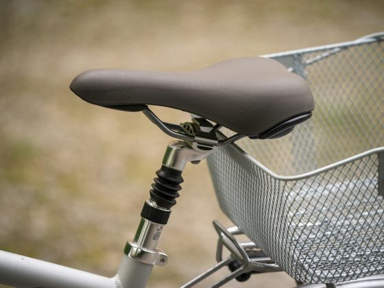 black and gray bicycle with basket